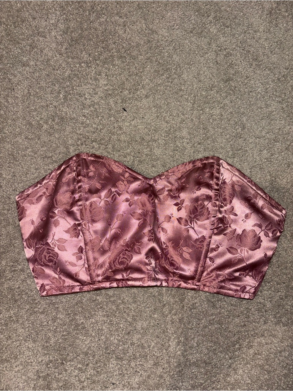 Strapless Rose Jacquard Bustier Top - Mauve Pink